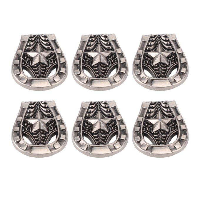 6 Set Schroefklinknagel voor Leer Legering 25x27mm Oud Zilver Hoefijzervorm met 4.5mm PH Schroeven gray