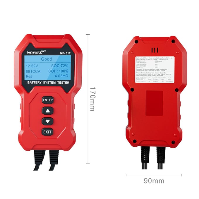 NOYAFA NF-512 Analyseur de Testeur de Batterie de Voiture 12V 24V Analyseur de Batterie Automobile Prise de Charge Rapide rouge