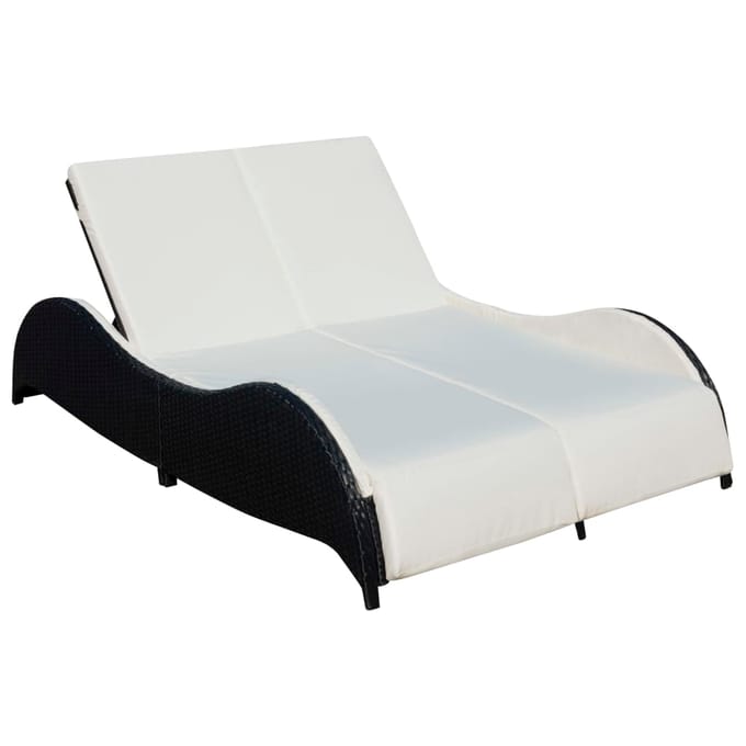 vidaXL - Ligbed - tweepersoons - met - kussen - poly - rattan - zwart