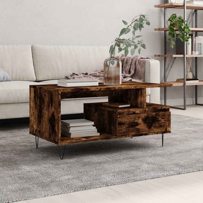 vidaXL Salontafel 90x49x45 cm bewerkt hout gerookt eikenkleurig