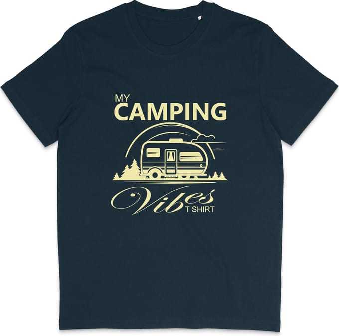 Heren en Dames T Shirt - Kamperen Camping Caravan - Blauw - M