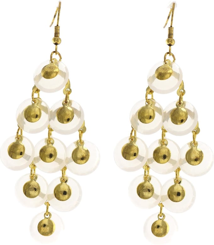 Behave - Dames oorbellen - Goudkleur hanger met wit detail - Statement 7 cm