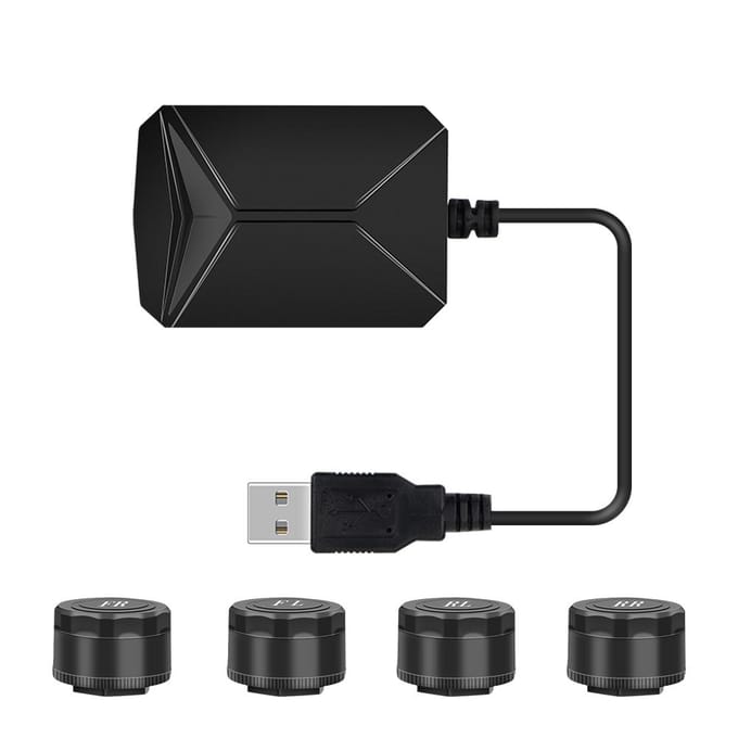 USB Android TPMS Bandenspanningscontrolesysteem Spanningsmonitor Android Navigatie Monitoring zwart
