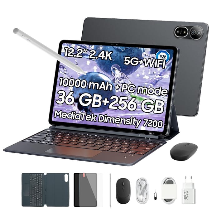 Blackview MEGA 12 - Tablet - Gaming Tablet - Android 16 - 12.2 inch - 36GB RAM - 256GB ROM - 5G Tablet - 10000mAh - Grijs