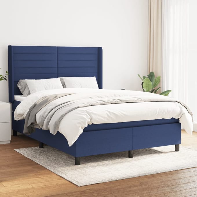 vidaXL - Boxspring - met - matras - stof - blauw - 140x190 - cm