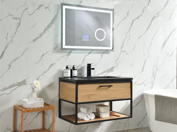 Excellent Wellness Badkamermeubel Model 1 - 80 cm - Naturel Eiken - Bluetouth LED Spiegel