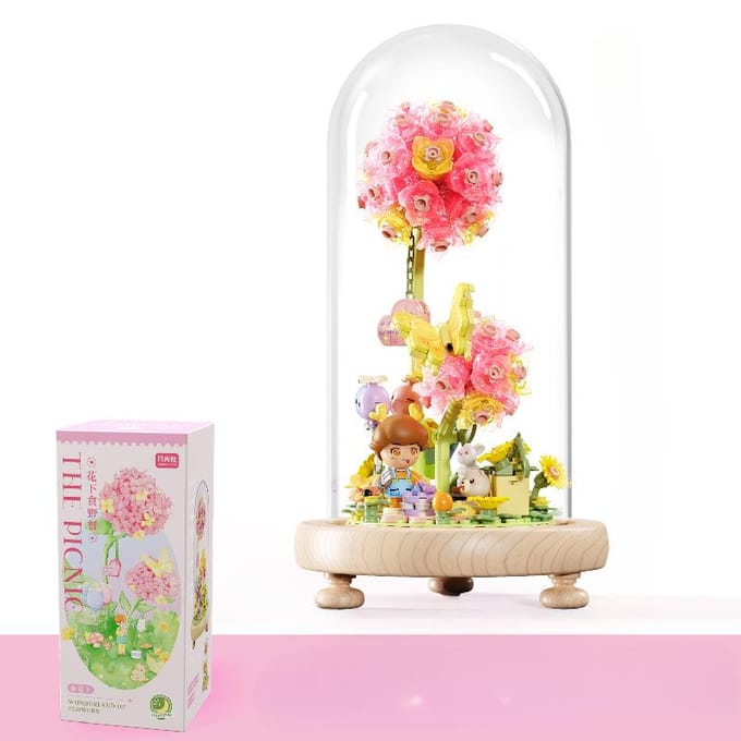 Moonlight Society Série Dreamland Blocs de Construction Ornements de Fleurs Jouets Assemblés Micro Particules Cadeaux Créatifs de Vacances pour Filles 18*11.5cm white
