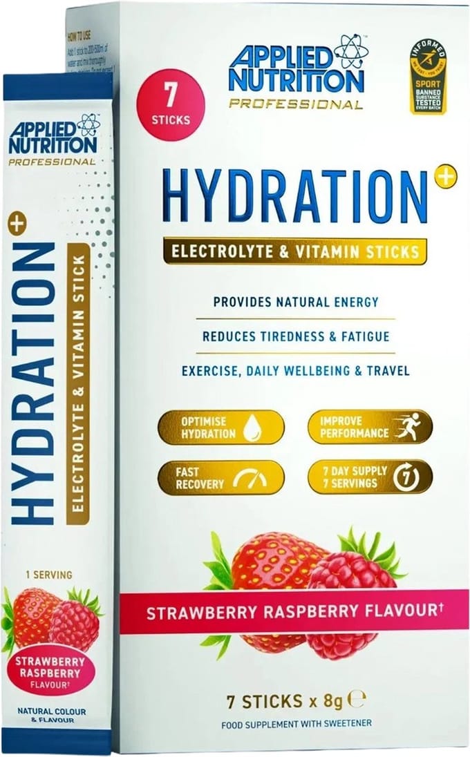 Applied Nutrition Hydration+ Electrolyte & Vitamin Sticks (7x8g) Strawberry Raspberry - Energie & Uithoudingsvermogen - Elektrolyten