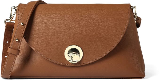COCCINELLE Leren schoudertas Nikla Handbag Double Grainy Leather Cognac / Noir bruine