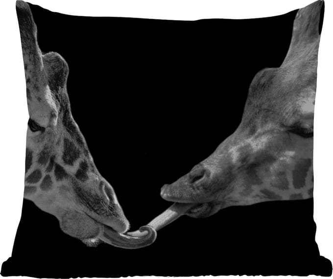 Tuinkussen - Dieren - Zwart - giraffe - Wit - Portret - 40x40 cm - Weerbestendig