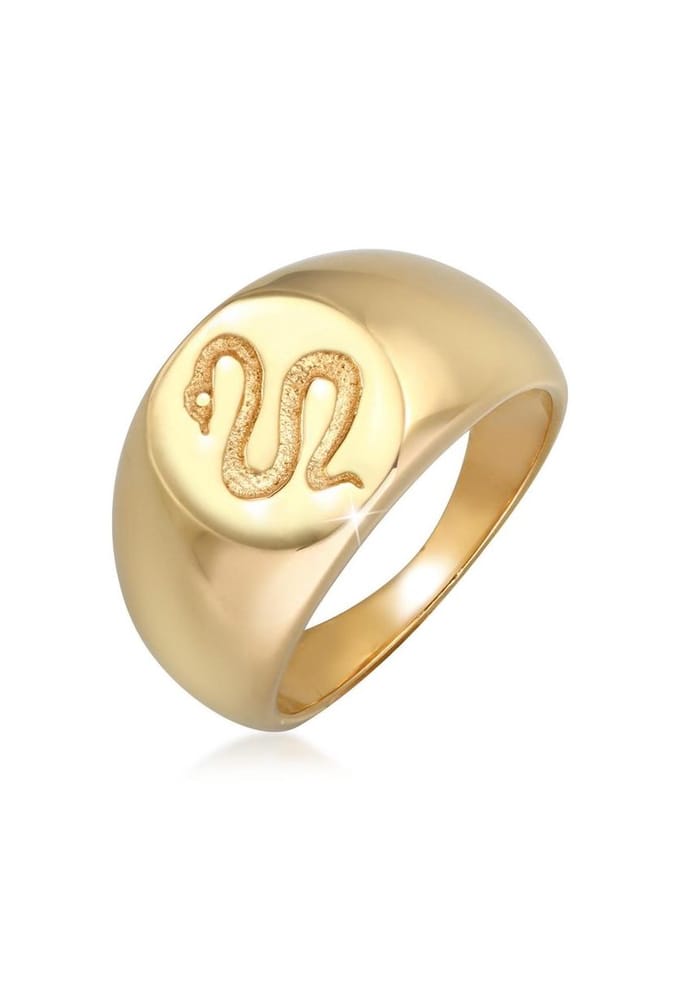 Elli PREMIUM - Ring - Dames zegelring Slang Power Symbool Chunky in 925 Sterling Zilver Verguld - Dames