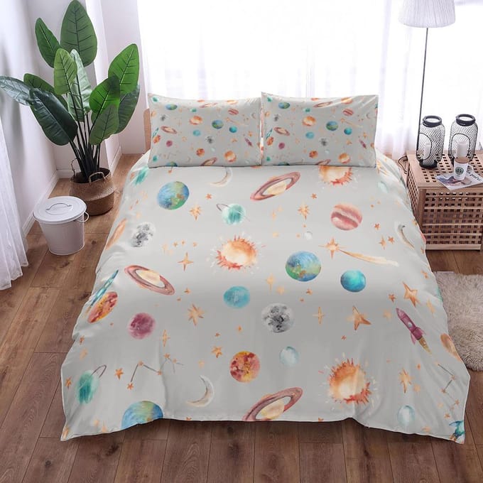 Dinosaurus Ruimte Nacht Dekbedovertrek Set King Queen Double Full Twin Single Maat Marineblauw Beddengoed Set 200x200cm