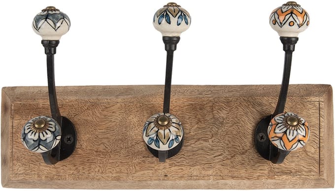 Clayre & Eef Wandkapstok 3 Haken 31x10x16 cm Bruin Hout