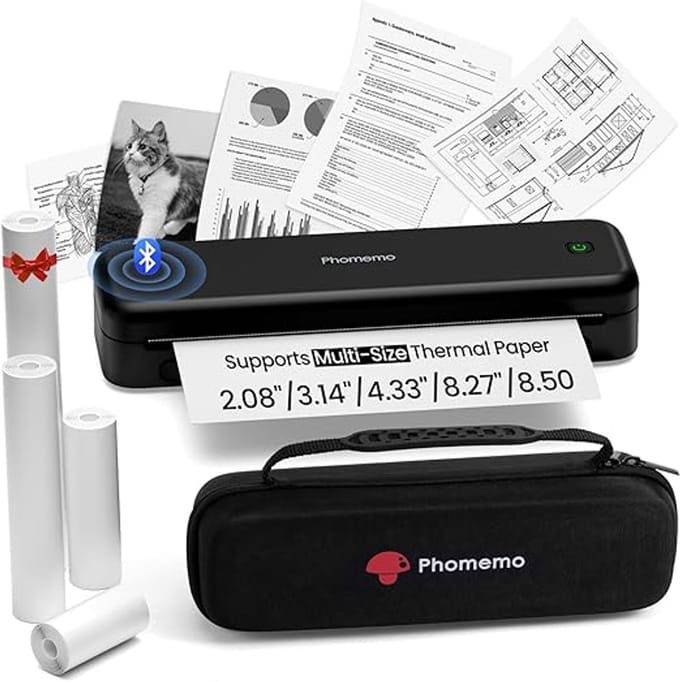 Draagbare Thermische Printer – Mobiele Printer – Bluetooth Printer – Inkless Printer – A4 Printer – Compact Formaat – 300 dpi Haarscherp Printen – Langdurige Batterijduur – Zwart