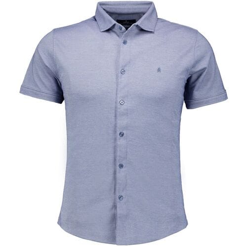 Ragman Overhemd Soft Knit Easy Care Short Sleeve Solid Color Duivenblauw / male
