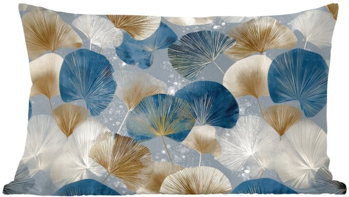 Sierkussens - Kussentjes Woonkamer - 50x30 cm - Bladeren - Abstract - Goud - Blauw