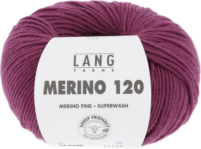 Lang Yarns Merino 120 - 280 bordeauxpaars - Merinowol Garen