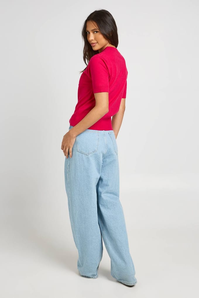 boohoo Dames Gebreid Topje Met Gerimpelde Zoom En Knoopsluiting | Roze | Maat: Large