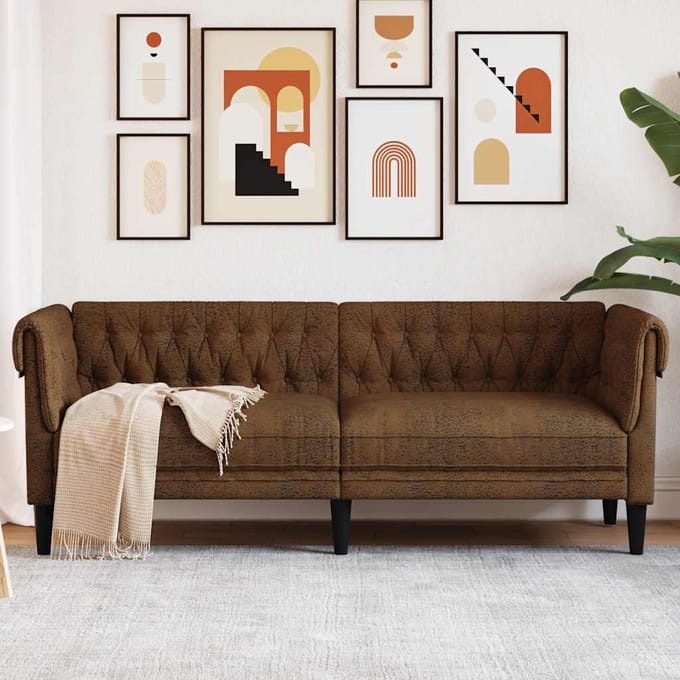vidaXL - Driezitsbank - Chesterfield-stijl - stof - bruin