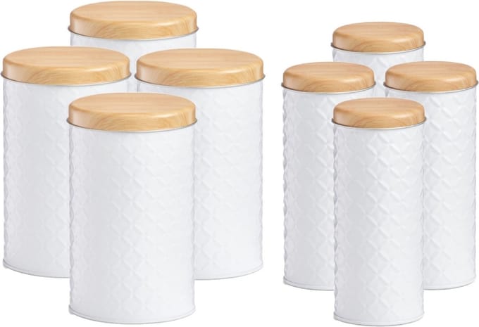 Zeller Keuken voorraadpotten 8x - wit - bamboe deksel - 1000 ml en 2000 ml - luchtdicht