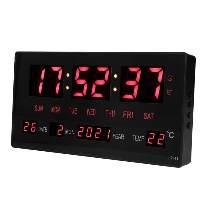 Horloge murale numérique à LED, grand écran, précise, à suspendre, calendrier électronique, avec affichage intérieur red