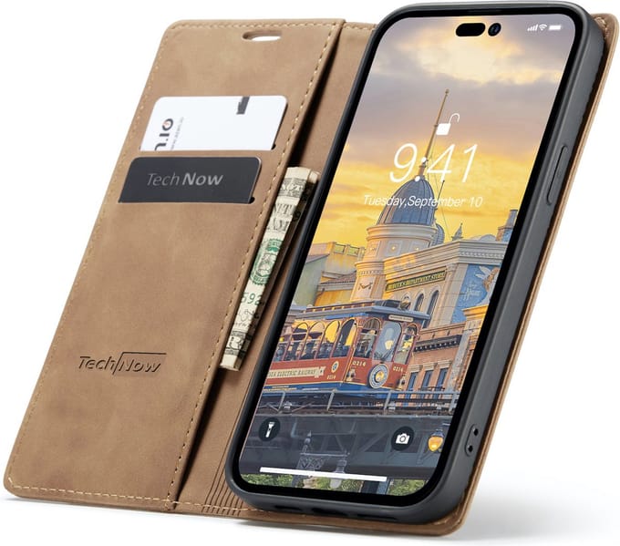 Hoesje geschikt voor iPhone 14 Pro Max - Book Case Leer Slimline Bruin