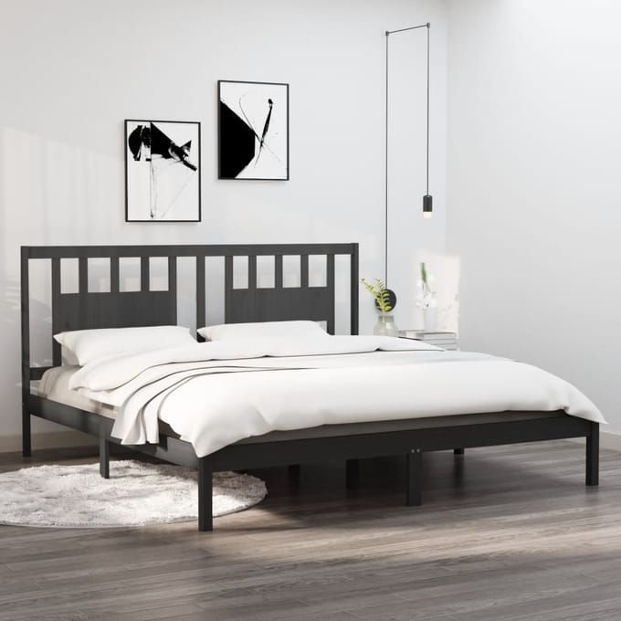 vidaXL - Bedframe - massief - grenenhout - grijs - 200x200 - cm