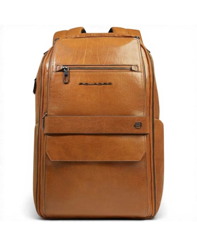 Piquadro Rugzak S141 Lederen Beige Man met laptop 14' en iPad