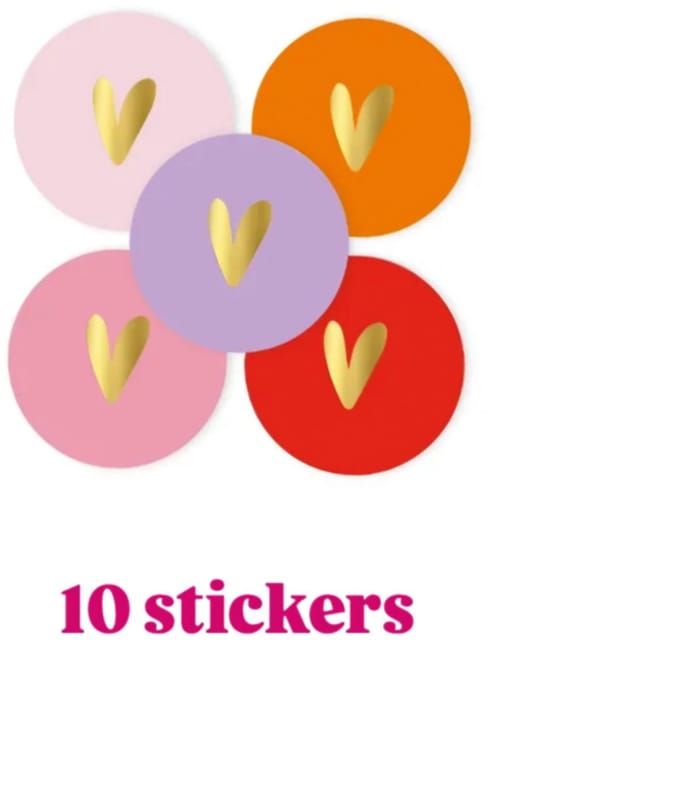 10x Sticker - Hart Goudfolie ! - Color Mix - 4cm - sluitsticker - cadeausticker