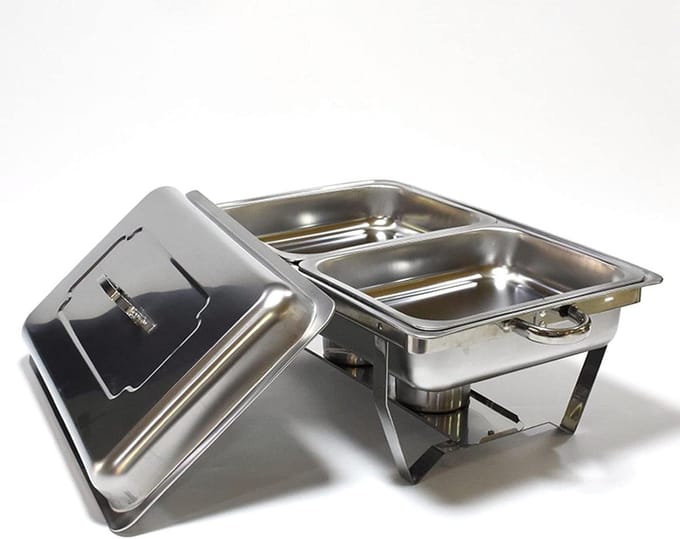Buffetserver Roestvrijstaal - Warmhoudplaat - Grote Bijeenkomsten - Dubbele Dienbladen - 55 cm - Zilver