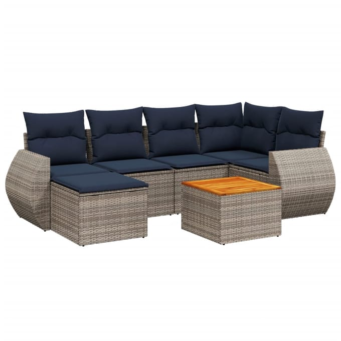 vidaXL - 7-delige - tuinbankset - met - kussens, - grijs - polyrotan