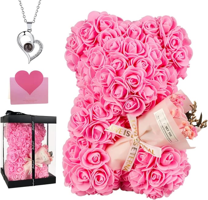 Rozenbeer Cadeau - Romantische Bloem en Teddybeer voor Vrouwen