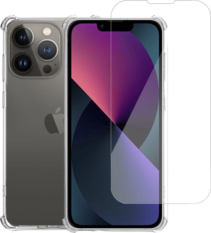 Geschikt voor iPhone 14 Plus Hoesje + Screenprotector – Gehard Glas Cover +Shock Proof Case – Transparant