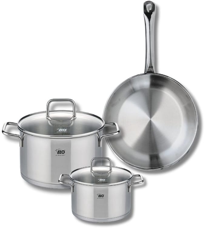 Set van 1 Koekenpan 24 cm en 2 kookpotten 14 en 20 cm Elo Profi Citrin