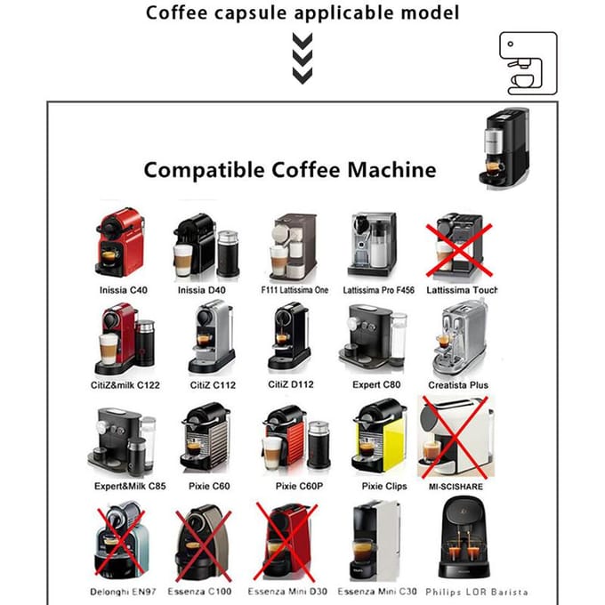 Lot de 6 capsules de café Nespresso rechargeables et réutilisables avec cuillère et brosse L black