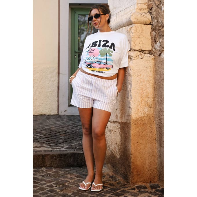 boohoo Dames PLUS IBIZA OVERSIZED T-SHIRT | Wit | Maat: 50