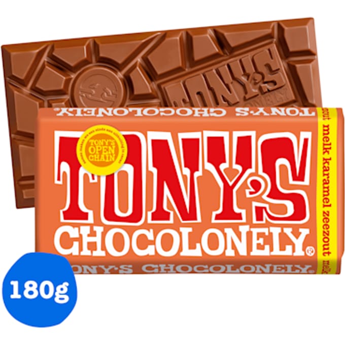 Tony's Chocolonely Chocolade Reep Melk Karamel Zeezout - Melkchocolade Reep - 180 gram
