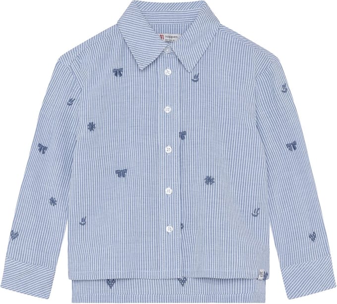 Noppies - Blouse - Streepmotief - Opstaande kraag - Light Blue - Maat 128