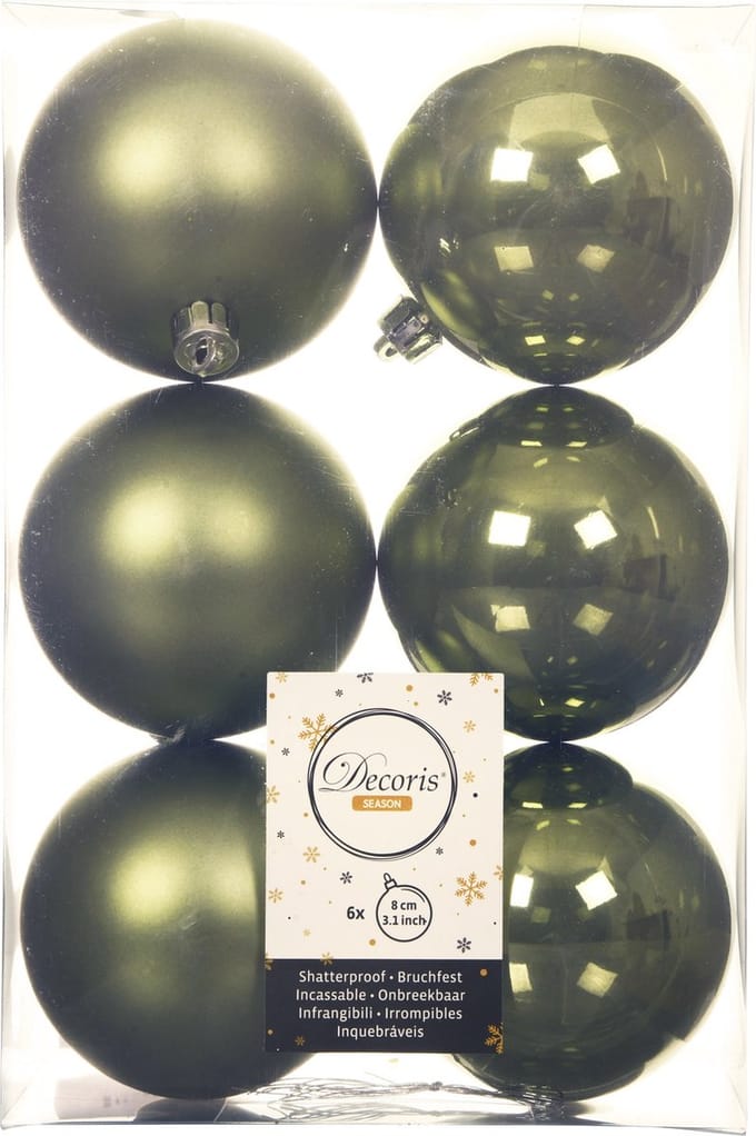 Decoris Kerstballen - 6x st - mosgroen - D8 cm - kunststof - mat/glans - kerstversiering