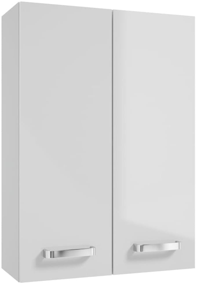 Deftrans Mila Serie - Badkamer Wandkast - 50 cm - Wit Hoogglans - Verstelbare Plank - Chromen Handgrepen