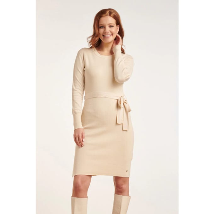 Smashed Lemon 24622 beige gebreide jurk met ronde hals |