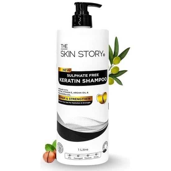 Shampoing à la kératine sans sulfate The Skin Story - Soin des cheveux colorés | Shampoing lissant | Brillance, douceur et douceur des cheveux (450ML) white