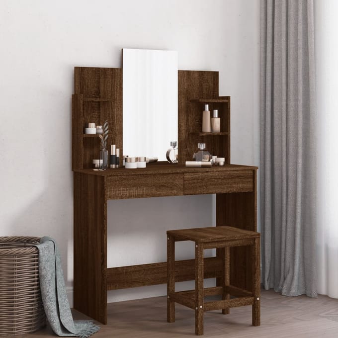 vidaXL - Kaptafel - met - spiegel - 96x39x142 - cm - bruin - eikenkleur