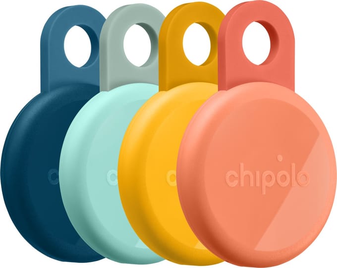Chipolo LOOP – Bluetooth Tracker & KeyFinder – Oplaadbaar & Waterdicht - Compatibel met Apple Find My & Google Find Hub – 125 dB – Coral, Navy, Honey & Mint - 4 Pack
