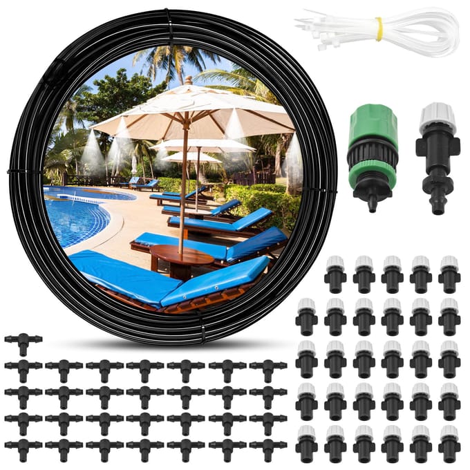 Système de refroidissement par brumisation d'eau pour extérieur, 131 pi (40M) Ligne de brumisation/16 buses de brumisation en laiton/3/4   en laiton 30m EU plug