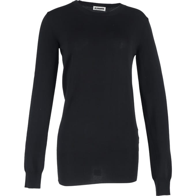 Jil Sander effen trui met ronde hals in zwarte wol