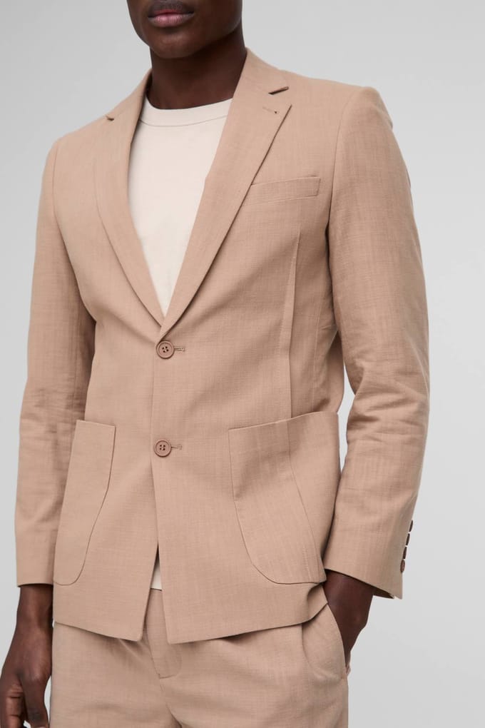 Slim Fit Linen Blend Blazer | Stone | Size 36