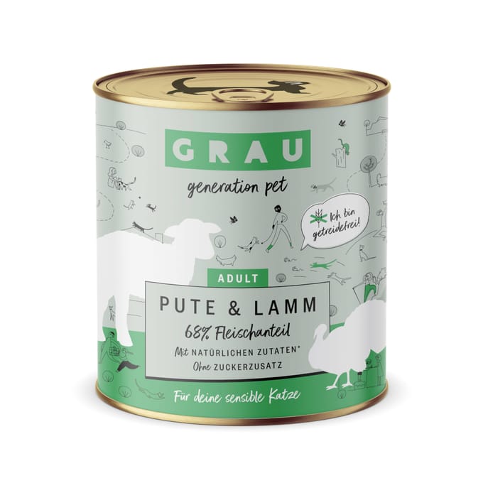 GRAU Smulpotje Graanvij 6 x 800 g Kattenvoer - Kalkoen & Lam