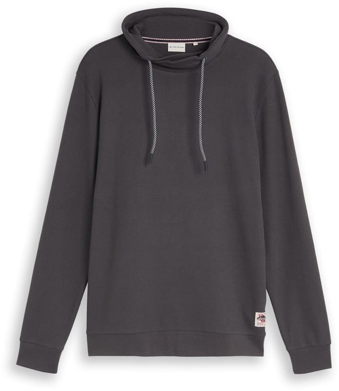 Tom Tailor - Snood-shirt met lange mouwen en wafelstructuur - Maat S - Tarmac Grey
