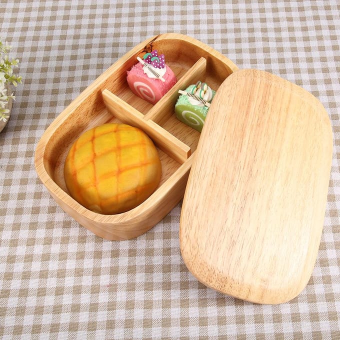Houten Lunchbox Voedselopbergcontainer School Picknick Vierkante Bento Box beige
